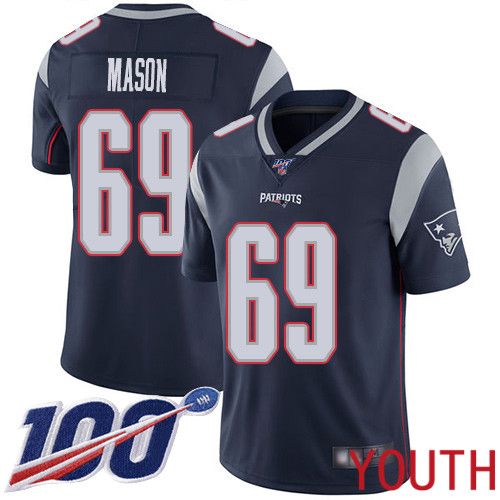 New England Patriots Football 69 100th Season Limited Navy Blue Youth Shaq Mason Home NFL Jersey